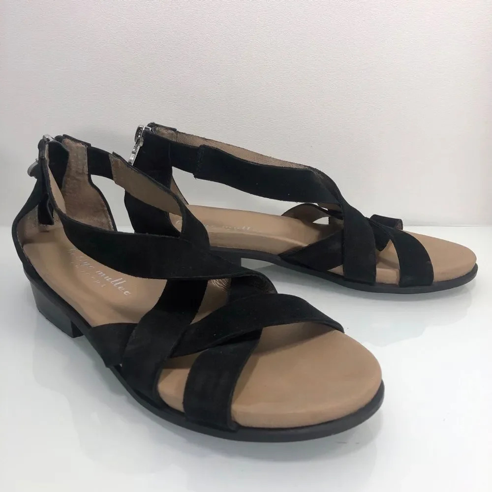 Bettye Muller Black Leather Banyan Strappy Sandal Zipper Back - Picture 3 of 14
